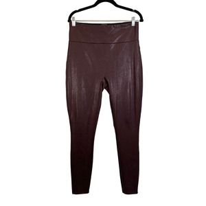 Assets by Spanx Women's Burgundy Leather Stretchable High-Rise Leggings Size XL